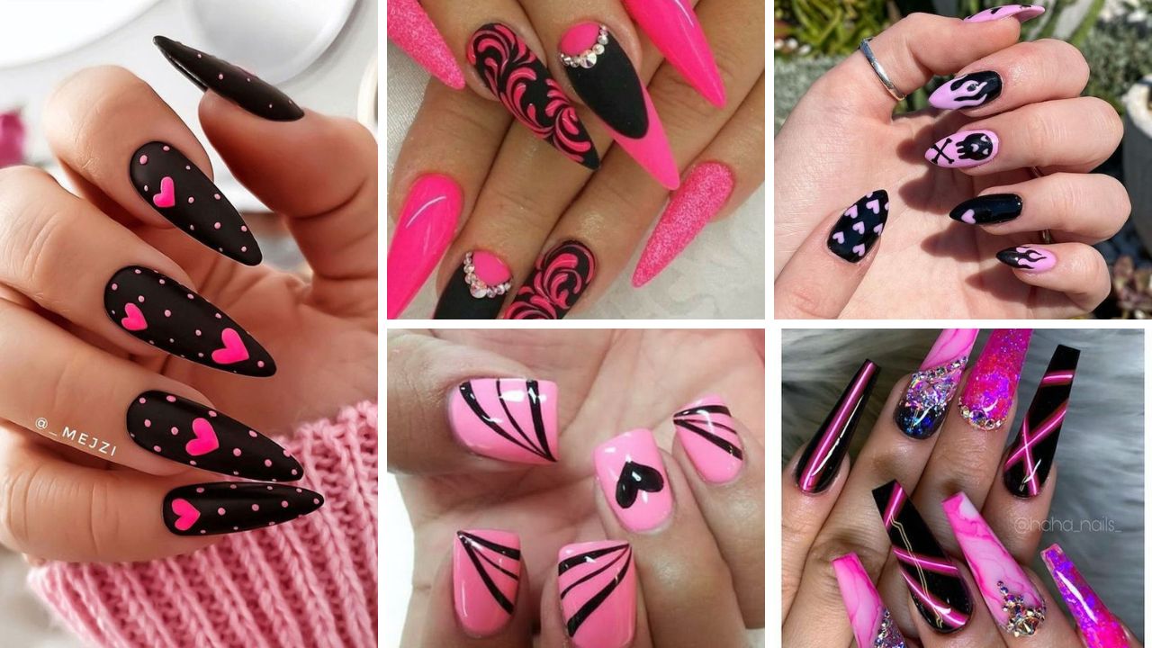 black and pink nails designs